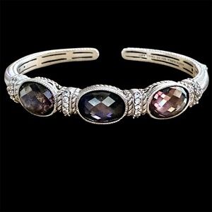 Judith Ripka 925 Sterling silver cuff Hinged bracelet with 3 lg hematite stones